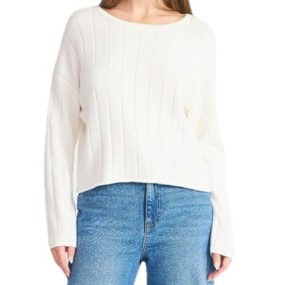 No Boundaries Women's Wide Ribbed Scoop Neck Sweater White Size Med (8-10) NWT